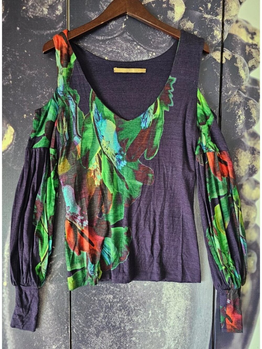 purple cold shoulder top large